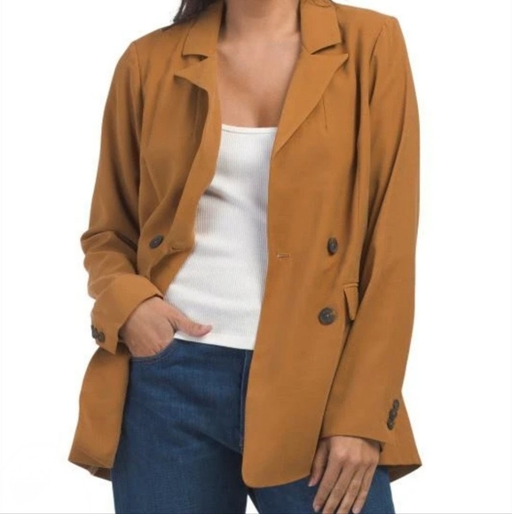 BCBGeneration Oversized Double-Breasted Luxe Weave Blazer Jacket Cashew S NWT - Picture 1 of 11